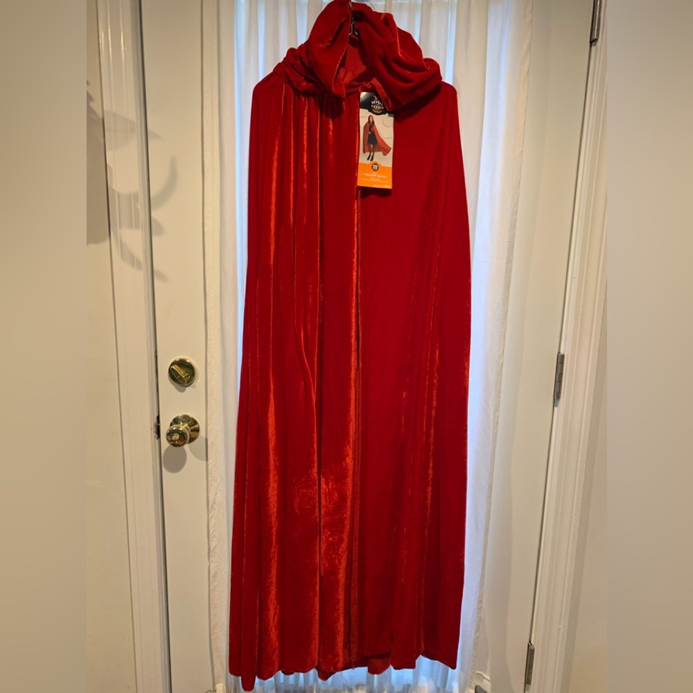 NEW Red Velvet full length cape with hood, stretch velvet perfect for Halloween